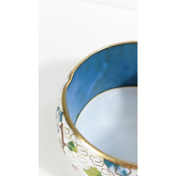 Large Wide Vintage Cloisonne Enamel Bangle Bracelet - Flowers Leaves Clouds - Picture 6 of 16